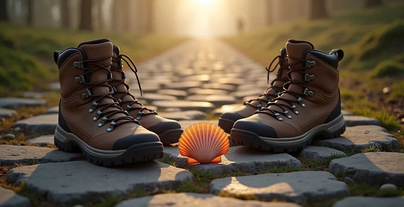 Grupo de jubilados caminando por el Camino de Santiago con bastones de senderismo