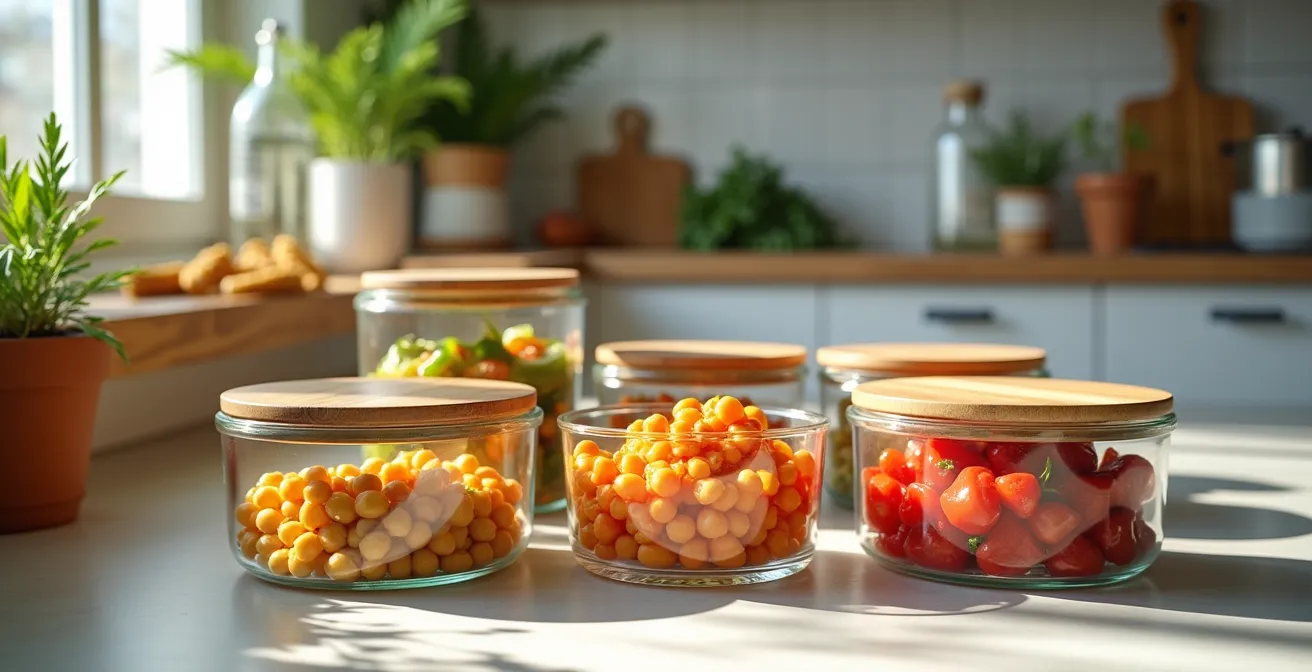 Organización de tuppers con comida mediterránea preparada para toda la semana