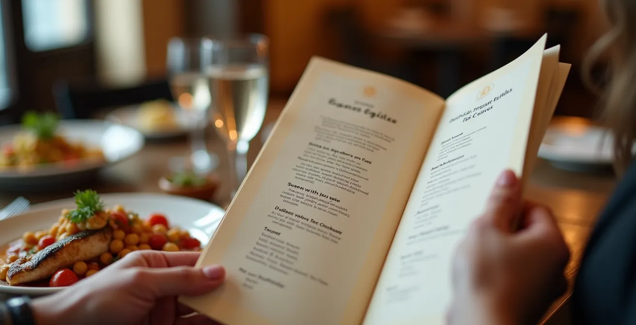 Mesa de restaurante español con opciones saludables del menú del día
