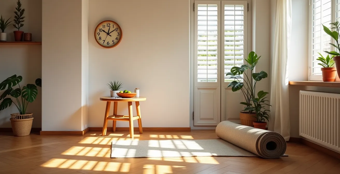 Espacio hogareño organizado para establecer rutinas saludables durante la recuperación