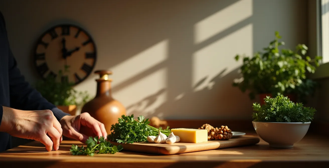 Persona mayor preparando una cena mediterránea rica en proteínas en cocina española